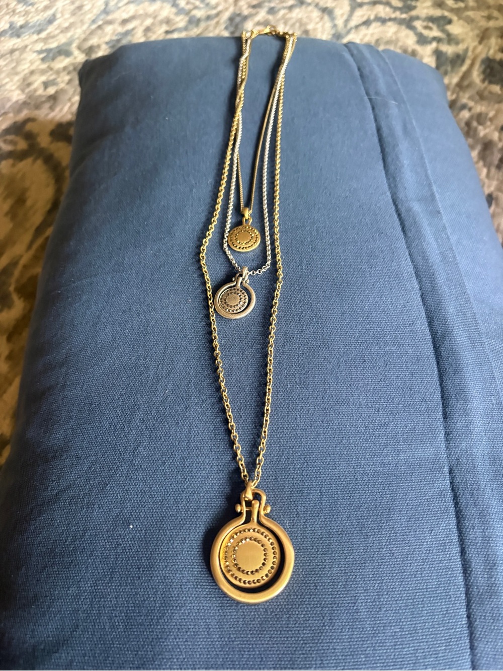 Lucky Brand multi strand necklace silver and gold, with rhinestones